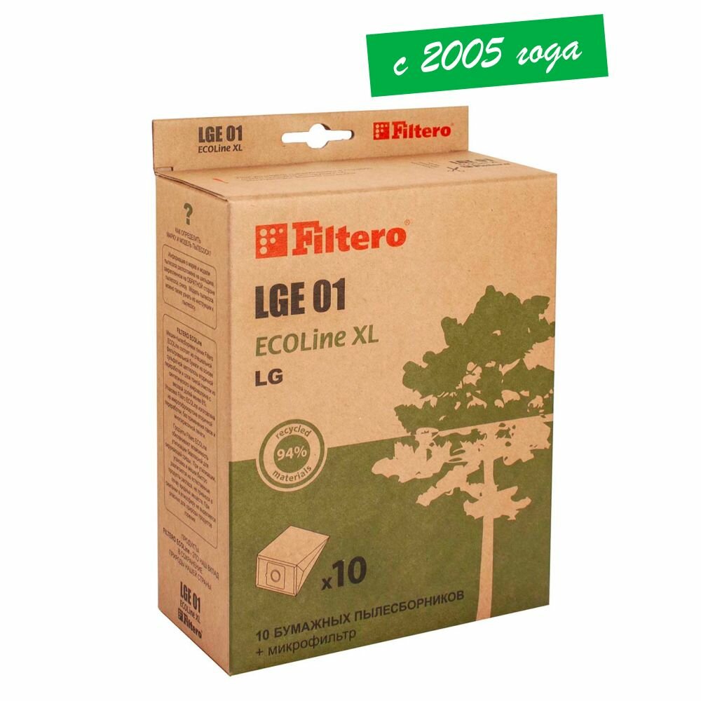 Мешки-пылесборники Filtero LGE 01 ECOLine XL, для LG, Scarlett, бумажные, 10 шт + фильтр