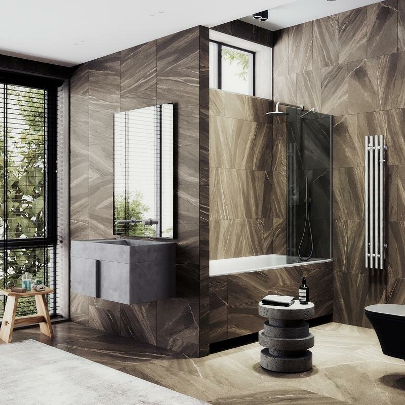 фото Maybah Glass Неподвижная шторка для ванны в широком профиле 60 см, стекло тонированное (графит), профиль хром матовый MGV-80-5ш Maybah Glass