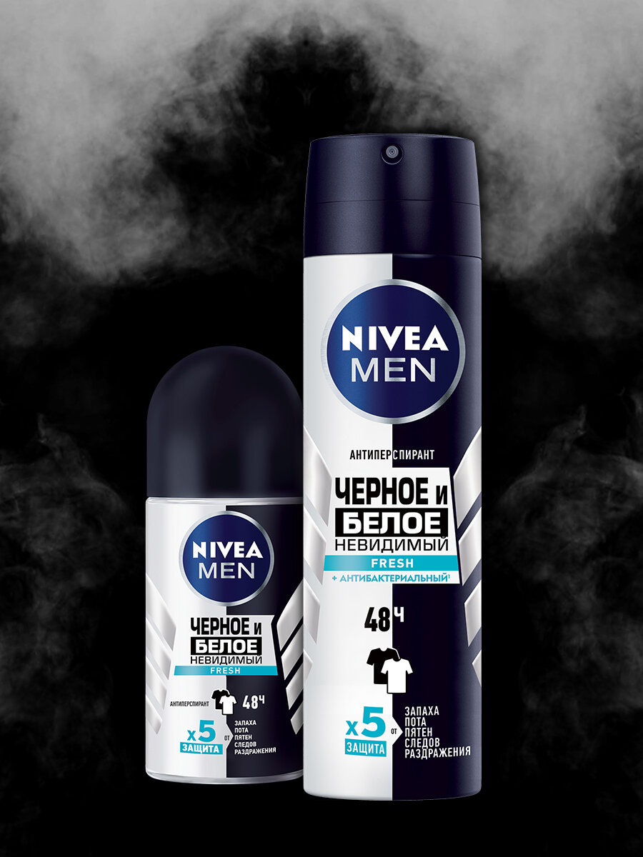 NIVEA Антиперспирант ролик Men Черное и белое Невидимый Fresh, 50 мл, 50 г