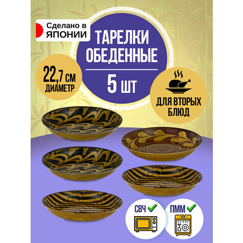 Набор обеденных тарелок / Тарелка столовая из фарфора Д22,7х3,8 см, 5 шт