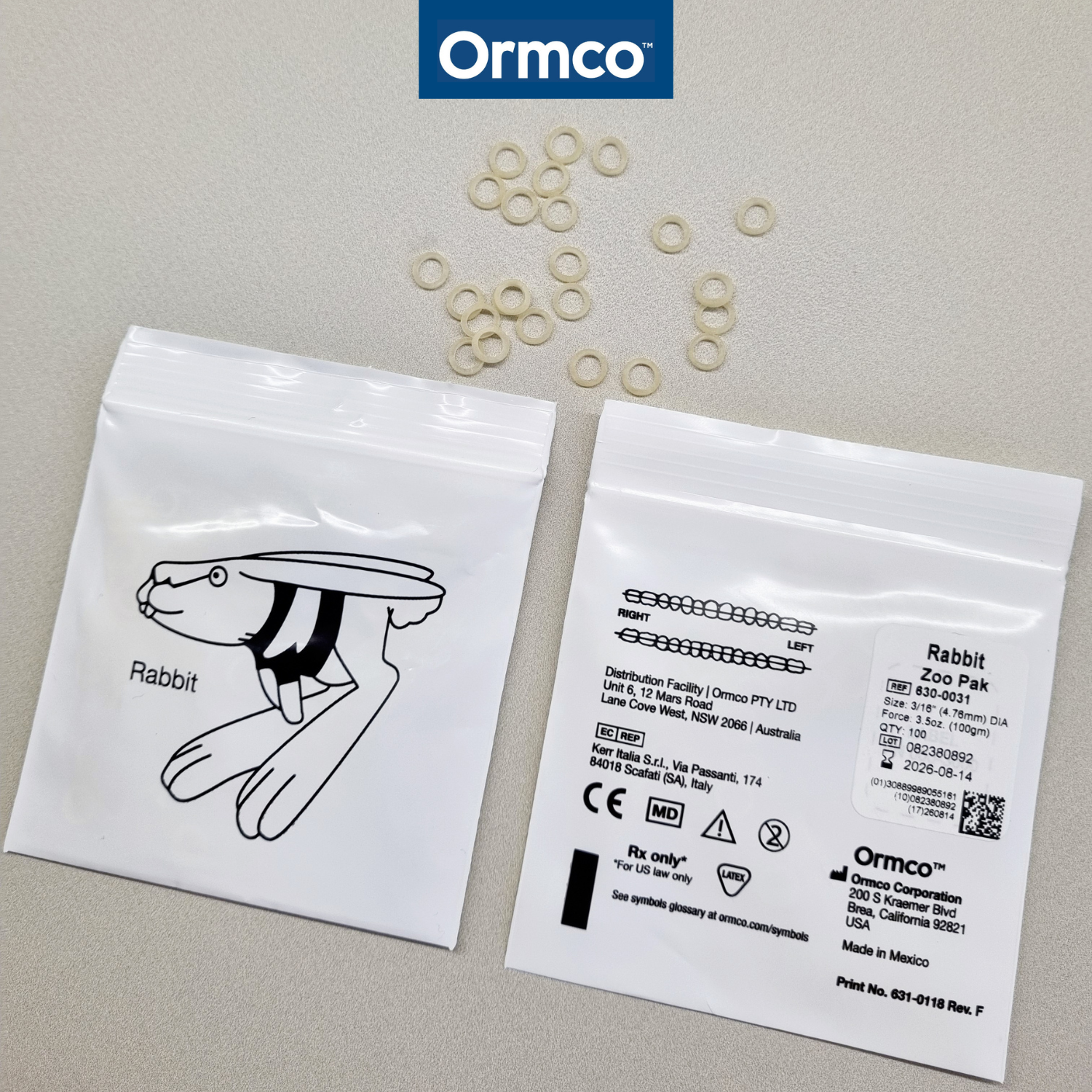 Резинки для брекетов / Тяги для брекетов / Эластики Ormco - Кролик / Rabbit 3.5 Oz (3/16") - пакет 100 шт + Захват в подарок