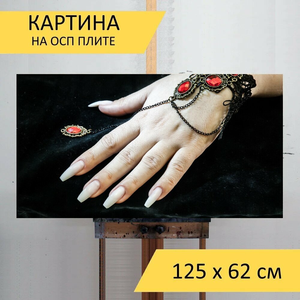 Картина на ОСП 125х62 см. "Гелевые ногти, искусство, руки" горизонтальная, для интерьера, с креплениями