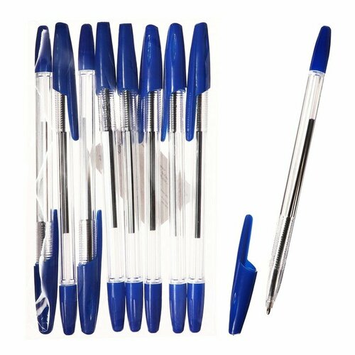 Набор ручек шариковых 8 штук LANCER Office Style 820, узел 0.5 мм, синие чернила на масляной основе, корпус синий прозрачный (комплект из 16 шт)
