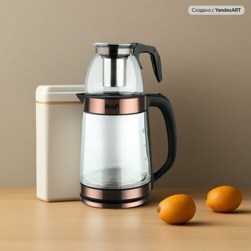 Чайник RAF из боросиликатного стекла 22 л черныйрозовое золото пластикстекло 250 Вт 252000₽