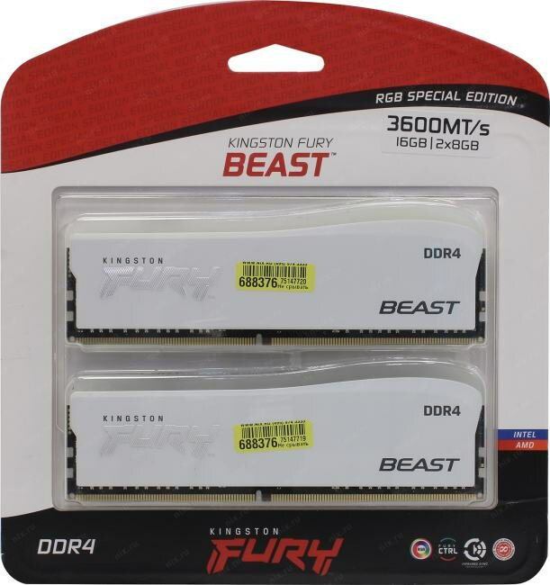 Память оперативная DDR4 Kingston Fury Beast CL17 16Gb PC28800, 3600Mhz (KF436C17BWAK2/16) - фото №8