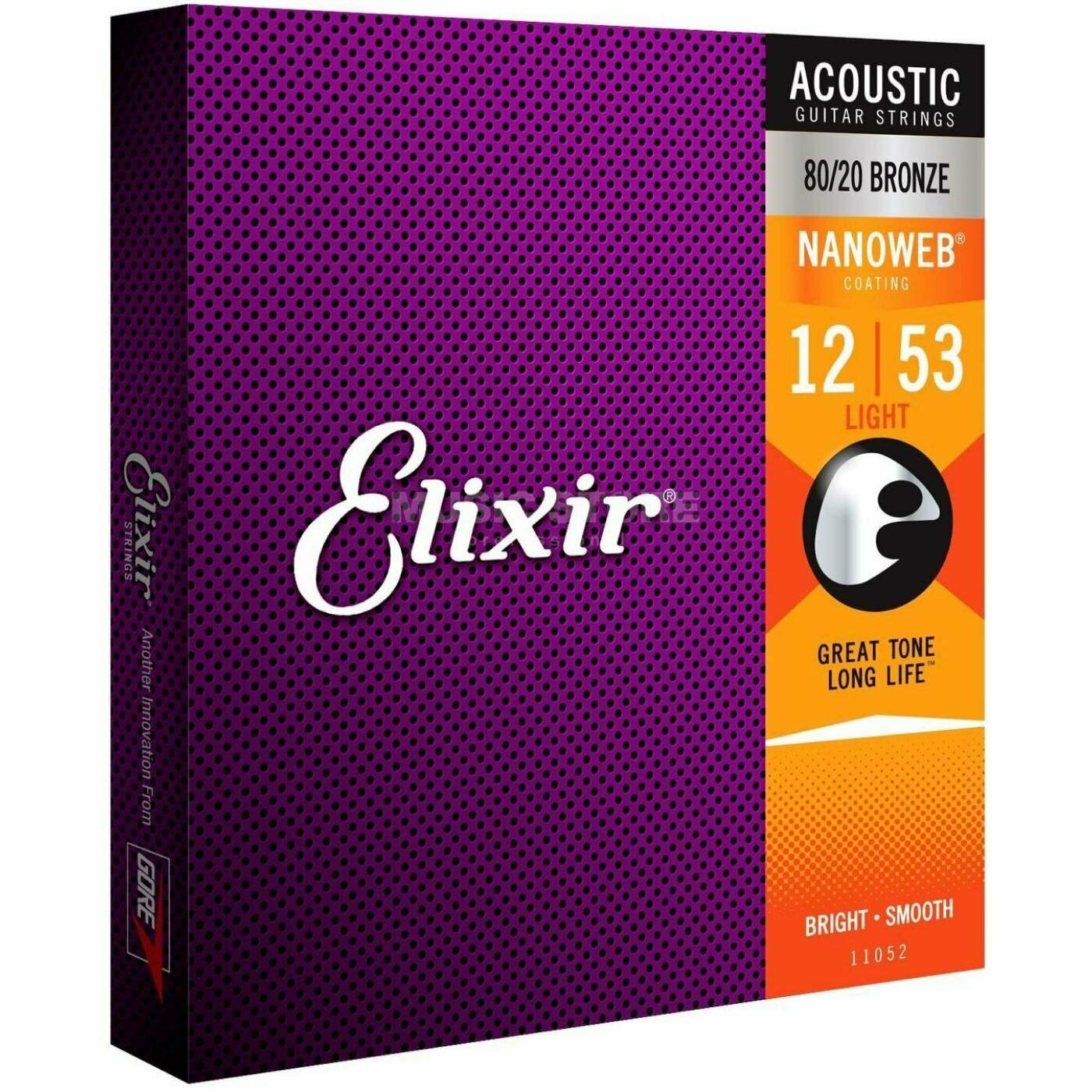 Струны для акустической гитары ELIXIR 11052 NANOWEB, калибр 12-53, бронза 80/20