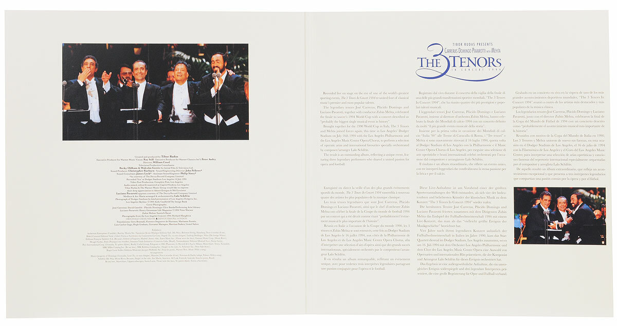The Three Tenors in Concert 1994 Виниловая пластинка Warner Music - фото №5