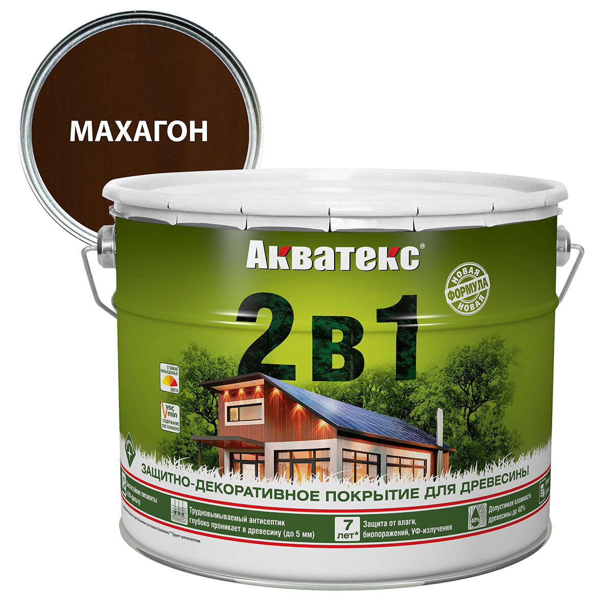 Защитно-декоративное покрытие Акватекс 2 в 1 для древесины алкидное полуматовое лессирующее махагон 9л