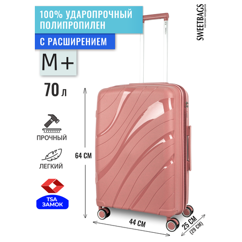 фото Чемодан , 80 л, размер m+, розовый sweetbags