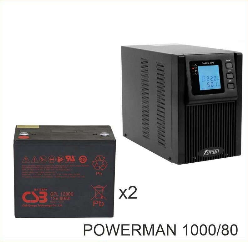 ИБП POWERMAN ONLINE 1000 Plus + CSB GPL12800