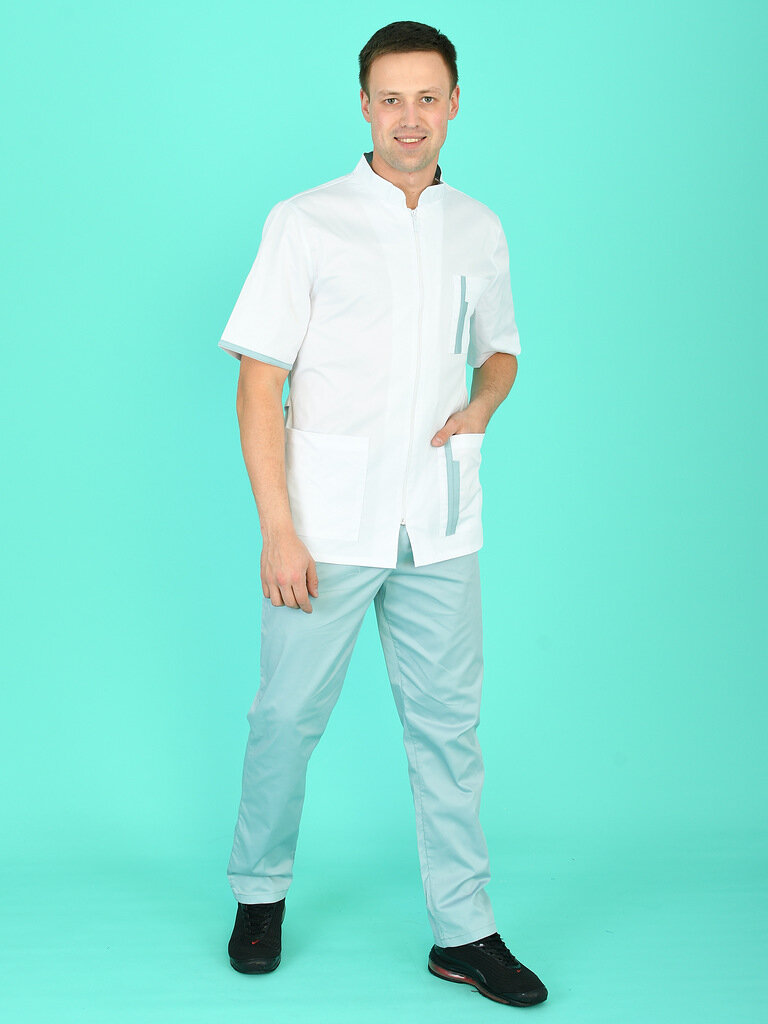 Медицинский мужской костюм М62 белый/серо-зеленый 40-42