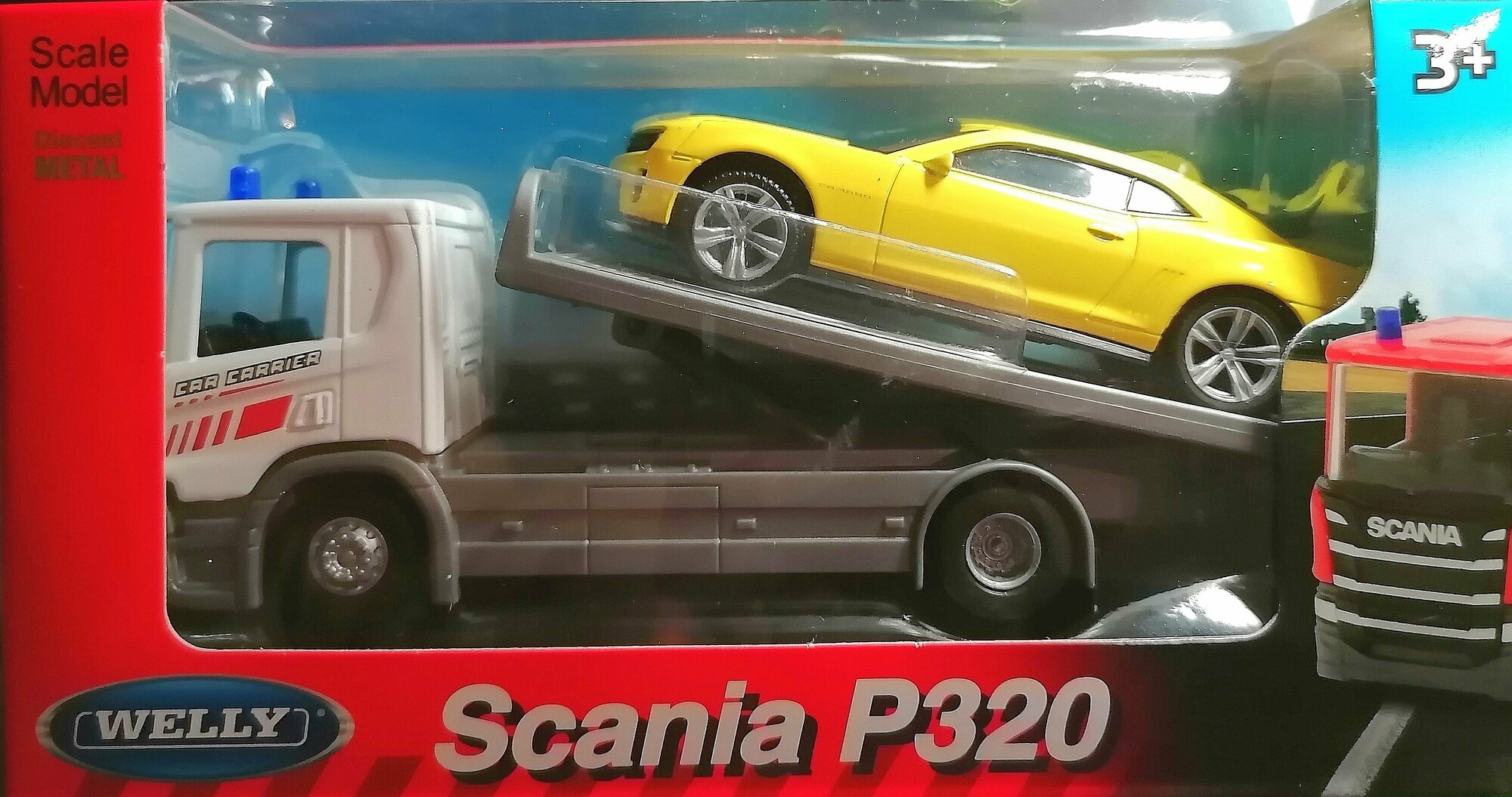 Набор моделей машин WELLY, Грузовик Scania (1:57), Chevrolet Camaro ZL1 (1:43)