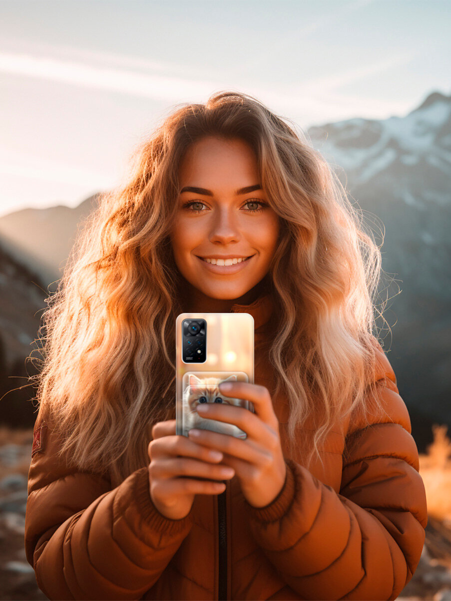 Силиконовый чехол на Xiaomi Redmi Note 11 Pro / Сяоми Редми Ноут 11 Про с рисунком "Котик и нитки" и карманом для карт — фото 1