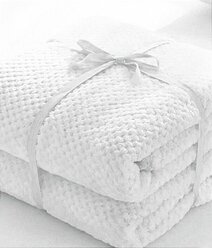 Плед Велсофт белый для кровати, дивана / Плед Евро 200х220 см / Плед для пикника / Плед для детской / Покрывало на кровать, диван