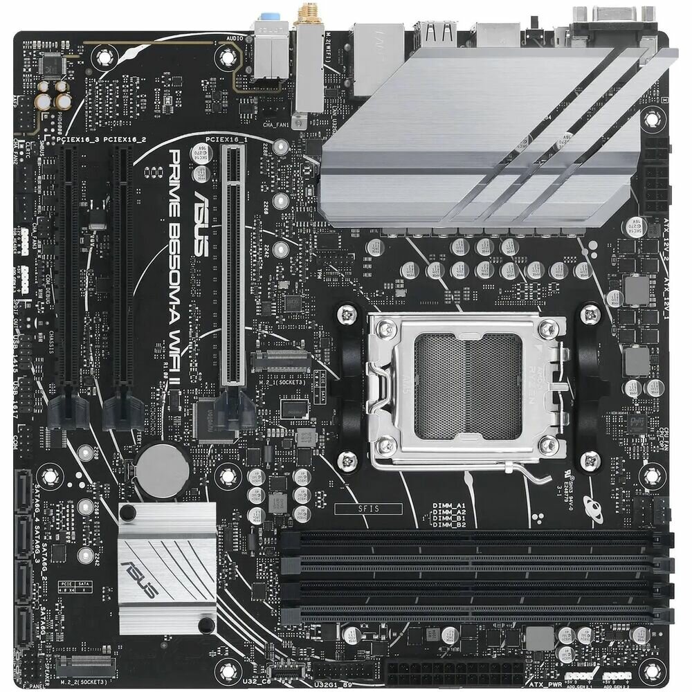 Материнская плата ASUS Prime B650M-A WiFi II B650 Socket AM5 4xDDR5, 4xSATA3, RAID, 2xM.2, 3xPCI-E16x, 4xUSB3.2, D-Sub, DP, HDMI, WiFi, 2.5Glan, mATX — фото 1