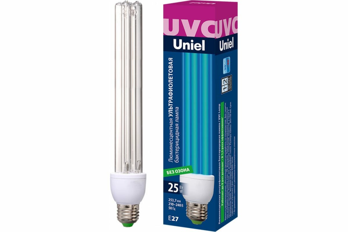 Лампа ультрафиолетовая бактерицидная Uniel E27 25W прозрачная ESL-PLD-25/UVCB/E27/CL UL-00007271