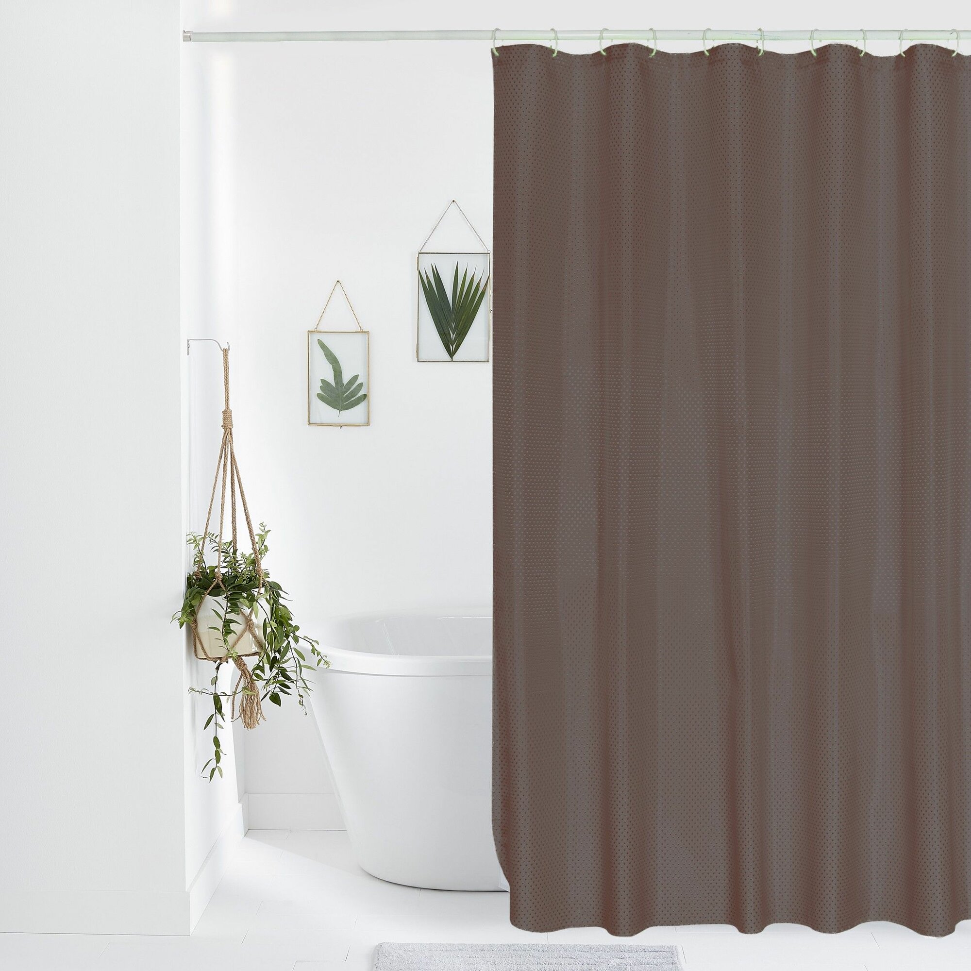 фото Штора для ванной комнаты тканевая, 180х180 см, шторка для душа, темно-кофейная, бриллиант, водонепроницаемая, с кольцами