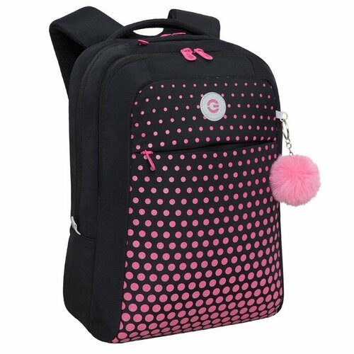 Рюкзак молодёжный 40 х 28 х 16 см, Grizzly, эргономичная спинка, отделение для ноутбука, чёрный/розовый