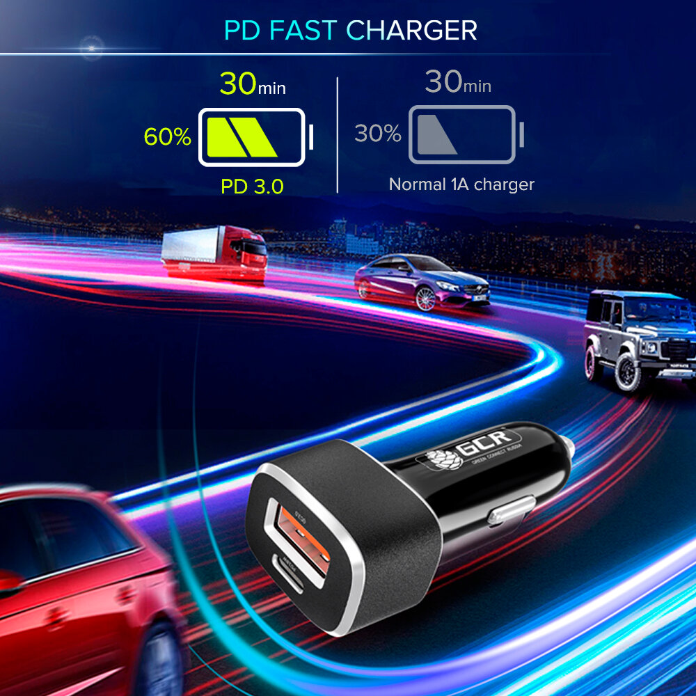 GCR Автомобильное зарядное устройство на 2 USB порта [AF+TypeC], QuckCharge 3.0 + Power Delivery 18W, GCR-52281 Greenconnect 2 USB порта [AF+CF], QuckCharge 3.0 + Power Delivery 18W GCR-52281 - фото №7