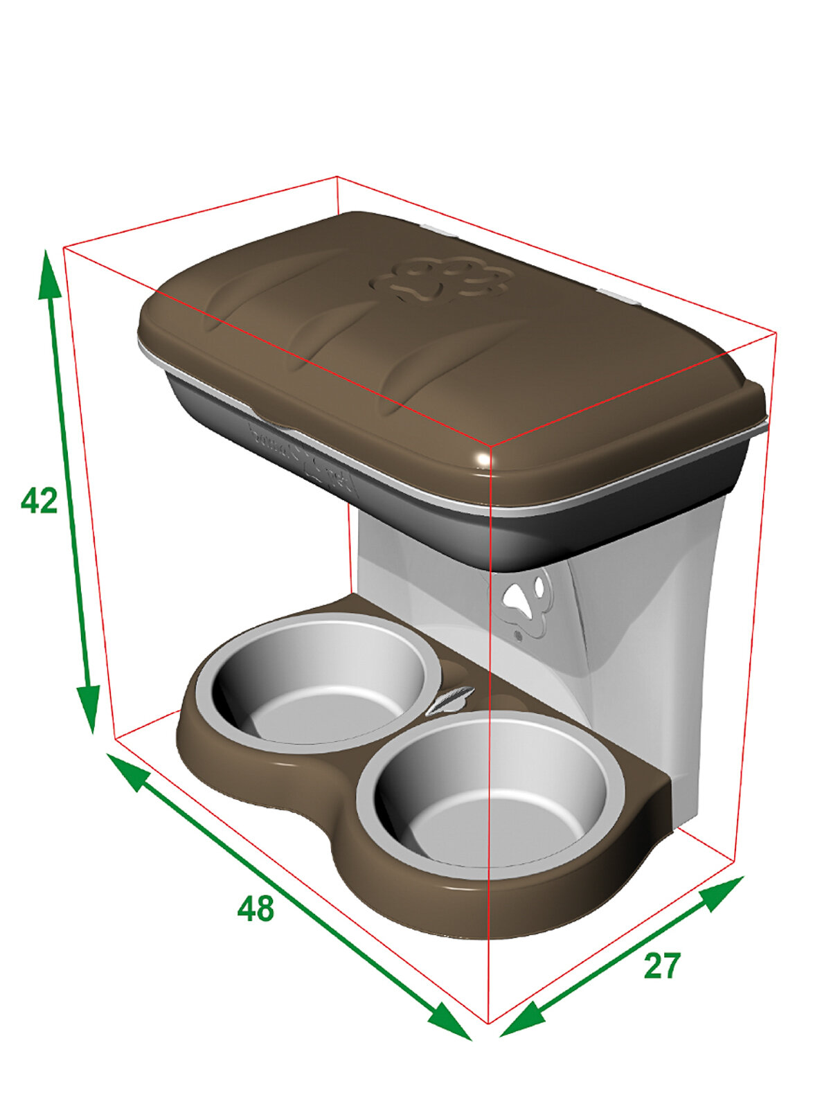 Миска двойная настенная BAMA PET для собак, 1600мл, 48х27х42см, зеленая - фото №12