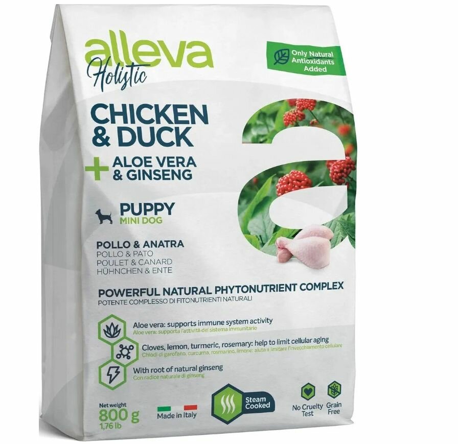 Сухой беззерновой корм ALLEVA HOLISTIC PUPPY CHICKEN & DUCK MINI для щенков мелких пород с курицей уткой 2 кг