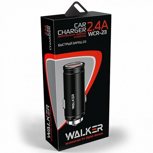 Автомобильное заряд. устр. Walker 1USB 2.4A WCR-23 QC3.0 черное черный