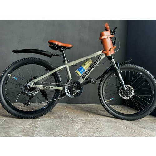 Велосипед RICHIESTO 24 Алюминиевая рама 14 Горный Для детей и подростков Спортивный Универсальный хаки с коричневым матовый 23990₽