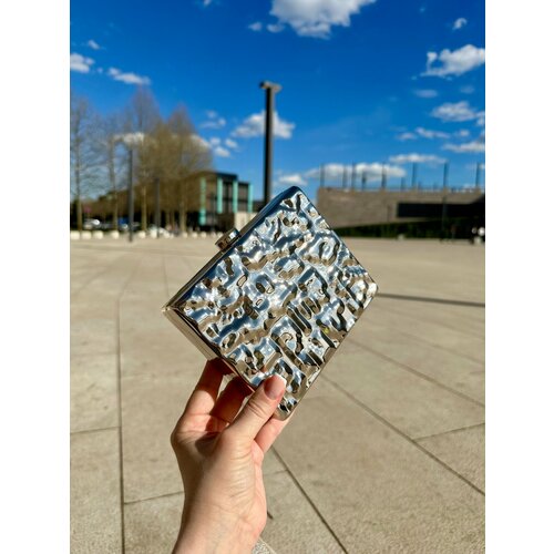 Сумка клатч Firebird, фактура рельефная, гладкая, лаковая, серебряный