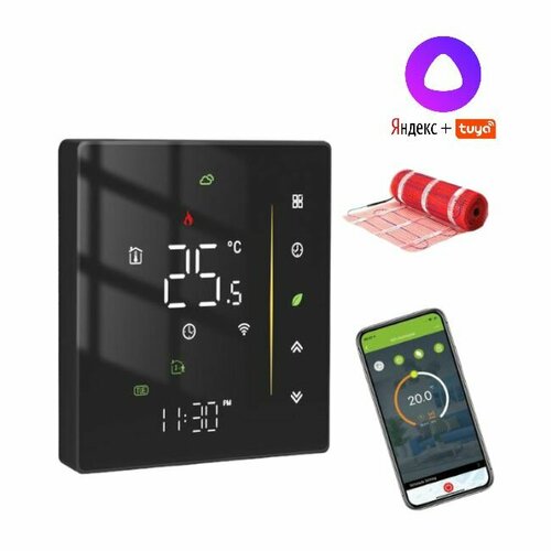 Терморегулятор для теплого пола M77 WIFI Black, программируемый термостат с WiFi , цвет: Чёрный