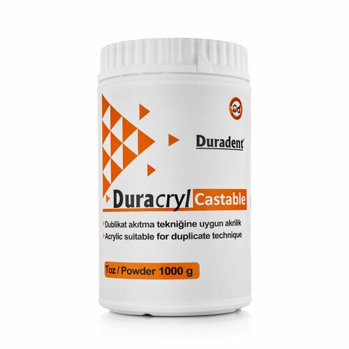 Зуботехническая пластмасса Duracryl Castable Duradent, холодной полимеризации, прозрачно-розовая с прожилками, порошок,1кг