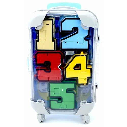 игровой набор большие цифры трансформеры в чемодане 5 в 1 Цифры-трансформеры Супертрансформер 10в1, голубой чемодан