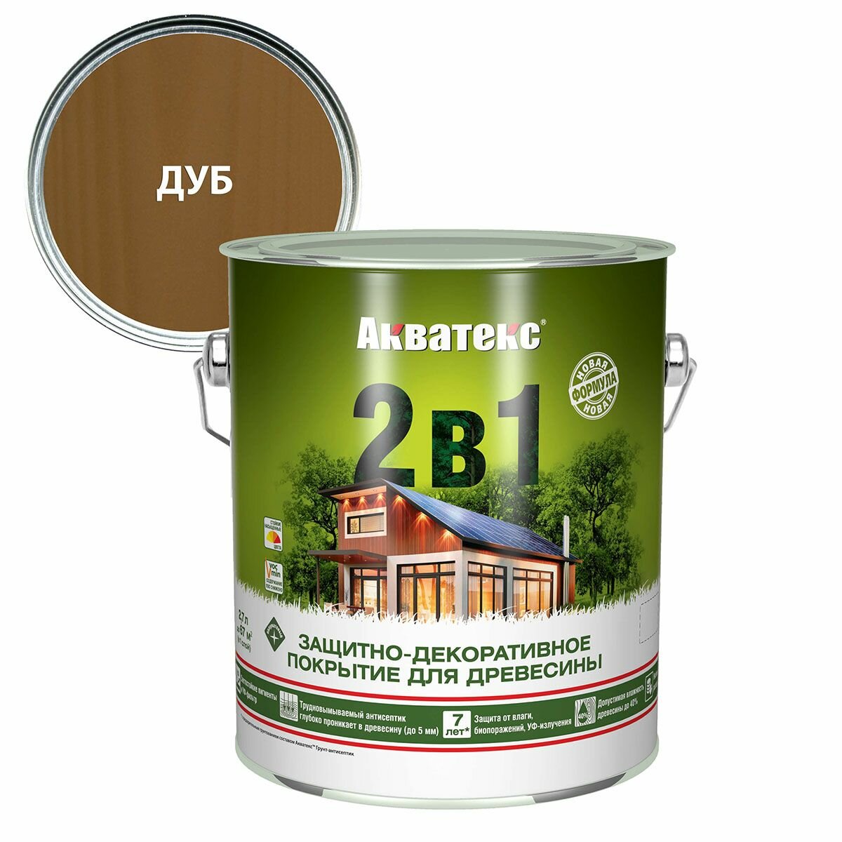 Акватекс 2 в 1 защит.-декор. пропитка для дерева алкидное полуматовое лессирующее, дуб (2,7л)