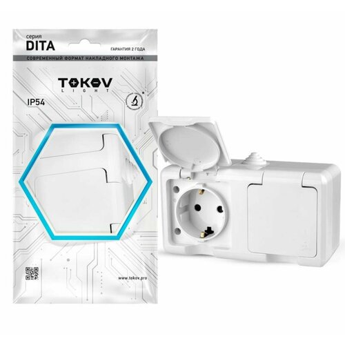 Розетка 2-м ОП Dita 16А IP54 250В с заземл. с крышкой бел. TOKOV ELECTRIC TKL-DT-R2Z-C01-IP54 104046