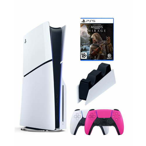 Приставка Sony Playstation 5 slim 1 Tb+2-ой геймпад(розовый)+зарядное+Assassins Mirage приставка sony playstation 5 slim 1 tb 2 ой геймпад красный зарядное assassins mirage