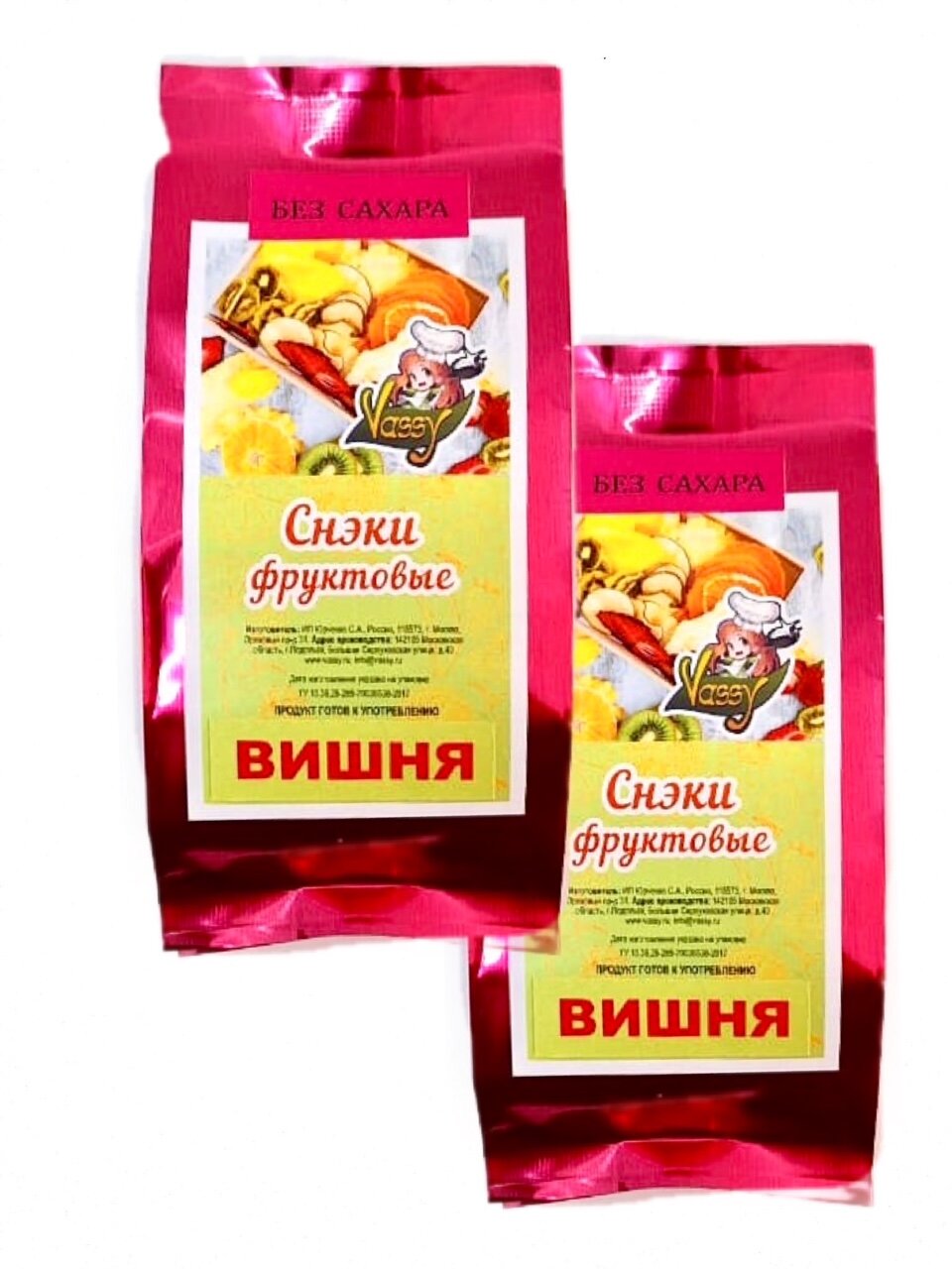 Вишня Натуральная Сушеная Vassy, без сахара, 160 гр.( 2 шт. по 80 Гр.) Double Pack