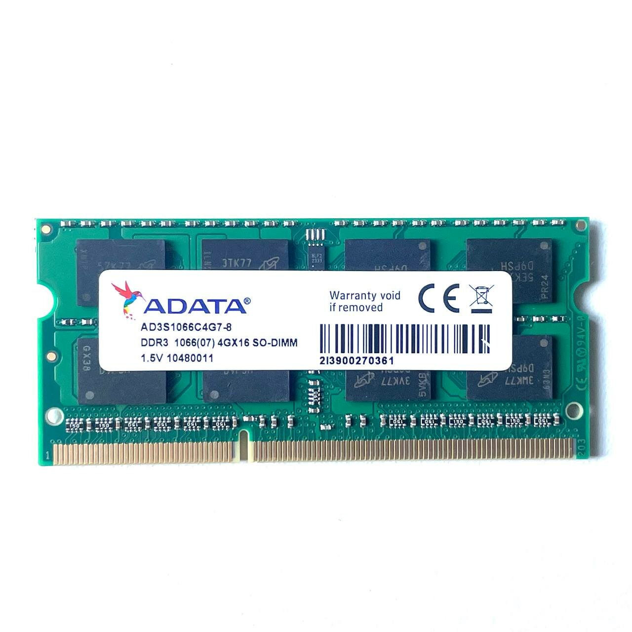 Модуль памяти ADATA DDR3 4GB 1066Мгц 2Rx8 1.5v PC3-8500S SO-DIMM