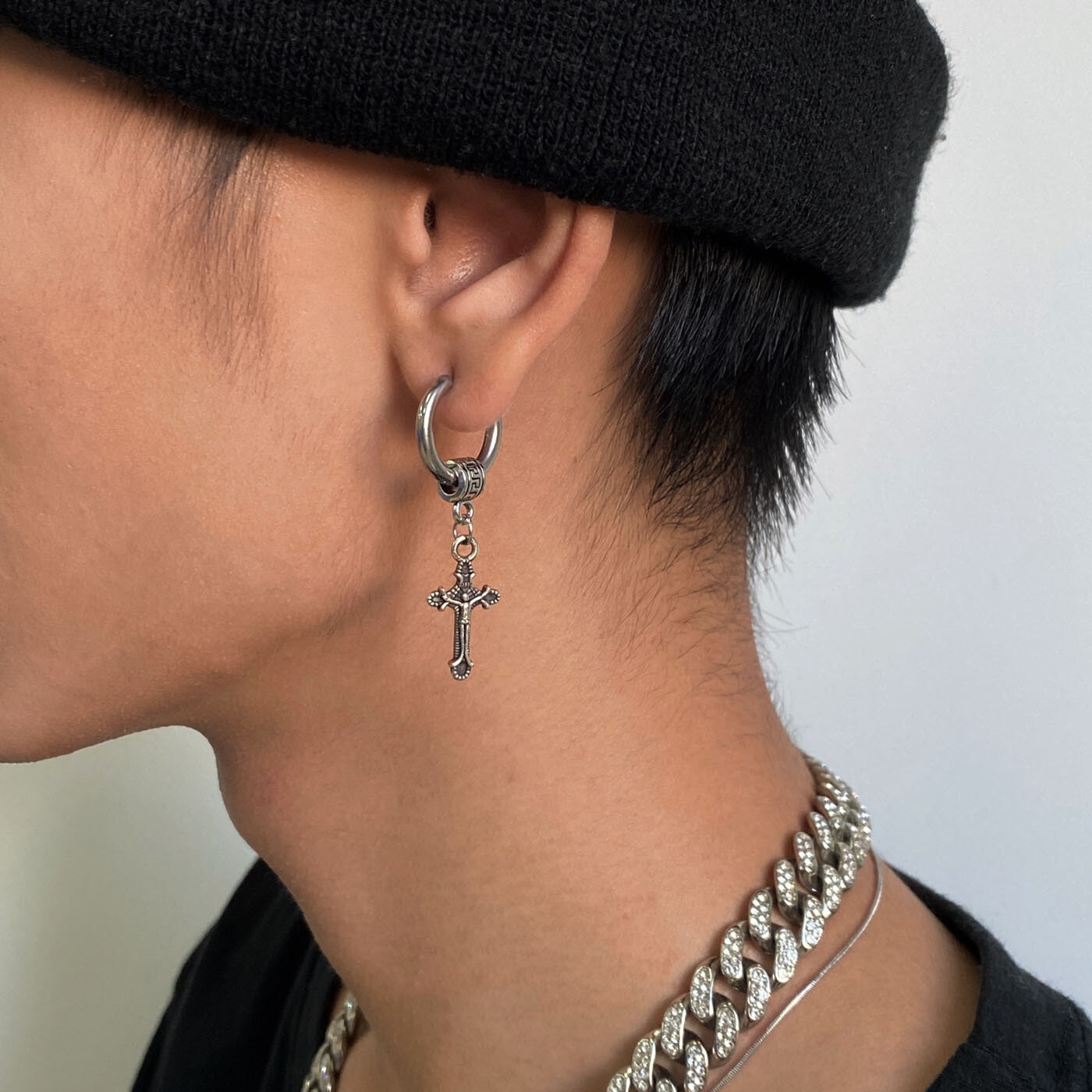 Серьги конго, с подвесками, серебристый — фото 1