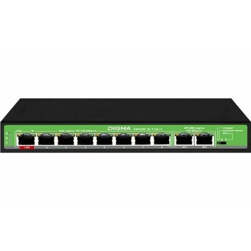 Коммутатор Digma DSP208F-2F-T120 DSP208F-2F-T120 V1 10x100Мбит/с 8PoE 8PoE+ 1PoE++ 120W неуправляемый