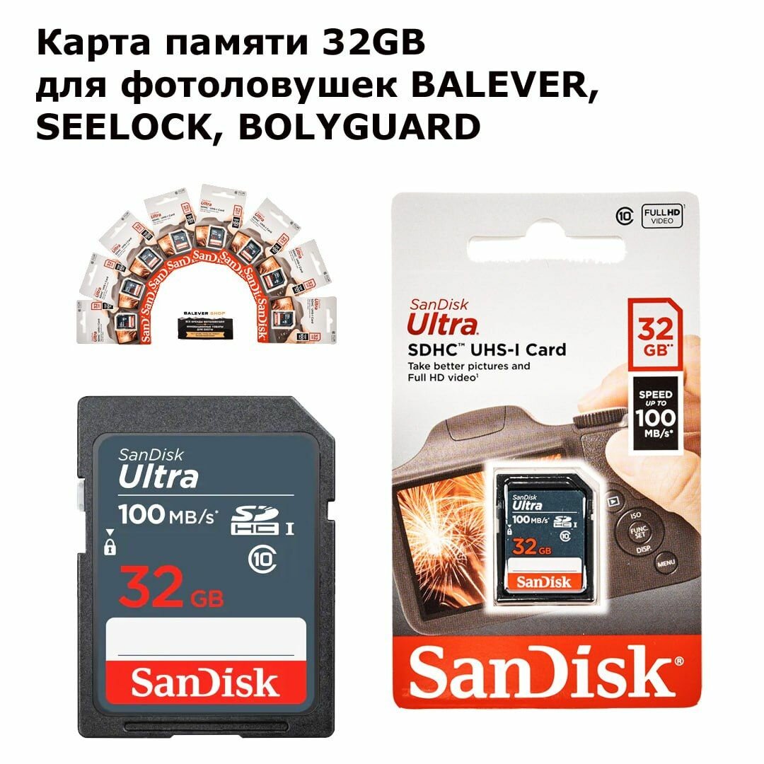 Карта памяти 32Gb - SanDisk Ultra SDHC Class 10 UHS-I SDSDUNR-032G-GN3IN