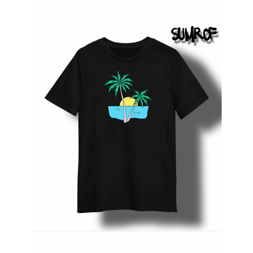 Футболка Zerosell лето summer море пальмы, размер S, черный мужская футболка попугай лето море s синий