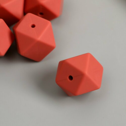 Бусина силикон Многогранник красно-коричневая d=1,7 см (5шт.)