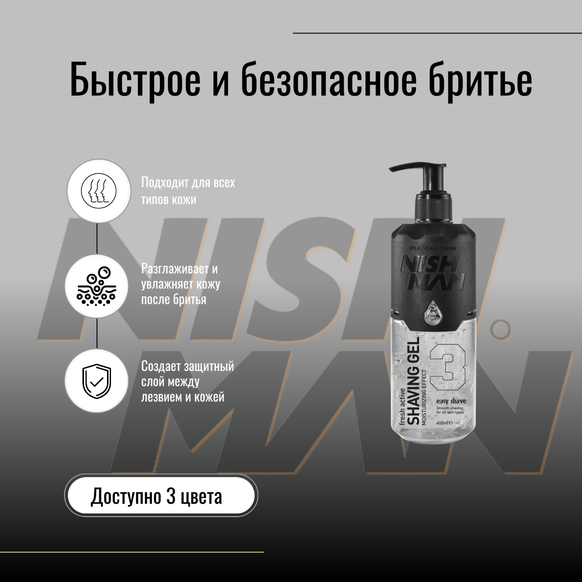 Картинки Гель для бритья NISHMAN COLORLESS 400 мл, не вспенивается, долго не высыхает