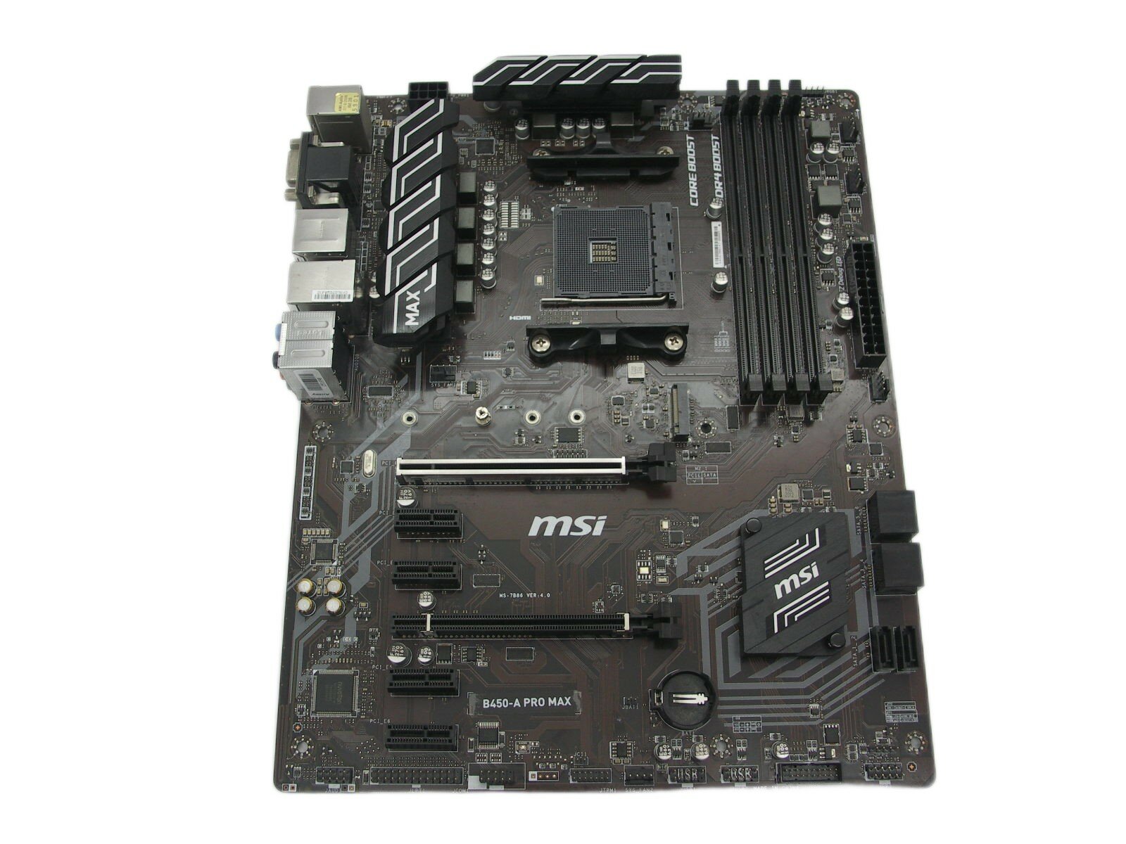 Материнская плата S-AM4 MSI B450-A PRO MAX B450/4xDDR4/2xPCI-Ex16/M.2/USB3.1/VGA/DVI/HDMI/LAN/Sb/ATX