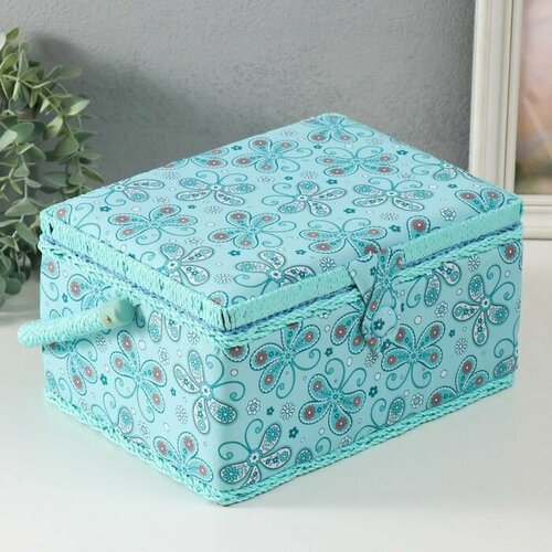 Шкатулка для рукоделия Бабочки и цветочки на голубом 19х26х145 см 3814₽