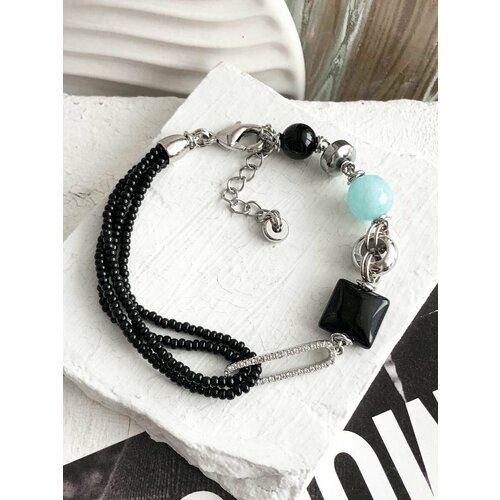 Браслет ELENA MINAKOVA Jewelry Design, гематит, оникс, кварц, размер 18.5 см, черный, бирюзовый