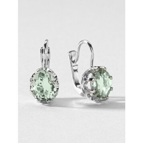 Серьги KAPLI jewelry, серебро, 925 проба, родирование, празиолит, аметист, размер 8 мм, длина 1.9 см, , серый, зеленый