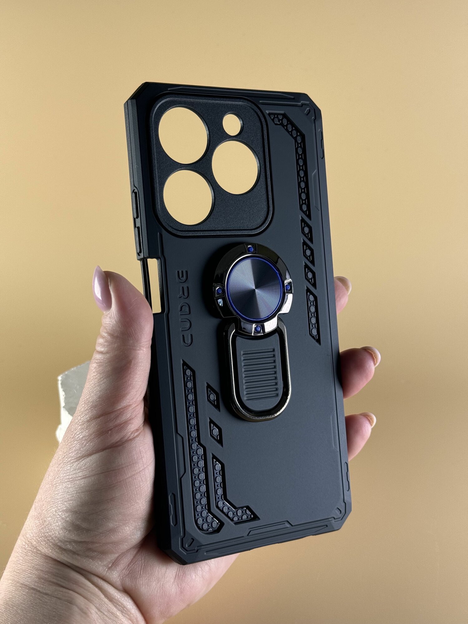 Чехол на Realme C61/ Realme C63 (Чехол Реалми С61, Реалми С63) с защитой камеры, противоударный, ударопрочный, усиленный с кольцом, черный — фото 1