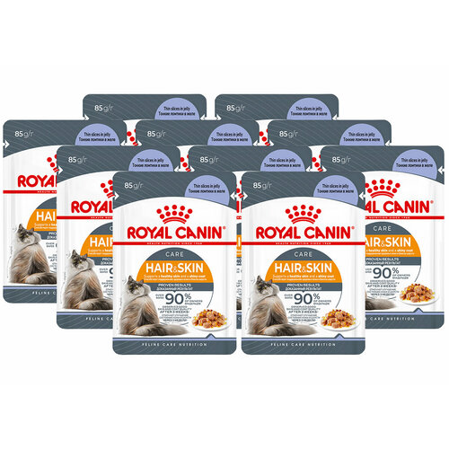 ROYAL CANIN HAIR & SKIN CARE для взрослых кошек при аллергии в желе пауч 85 гр 85 гр х 10 шт