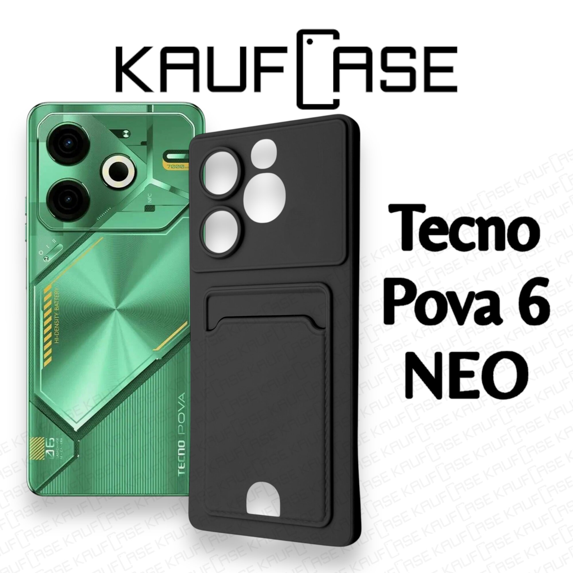 Силиконовый матовый чехол на Tecno Pova 6 NEO (6.78"), черный. Карман для пластиковых карт