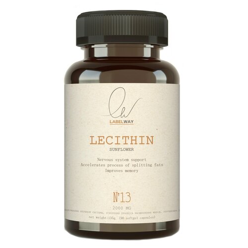 Лецитин подсолнечный 2000 мг, 90 капсул LABELWAY БАД Витамины для взрослых Sunflower lecithin фосфолипиды для печени, Комплекс для расщепления жиров